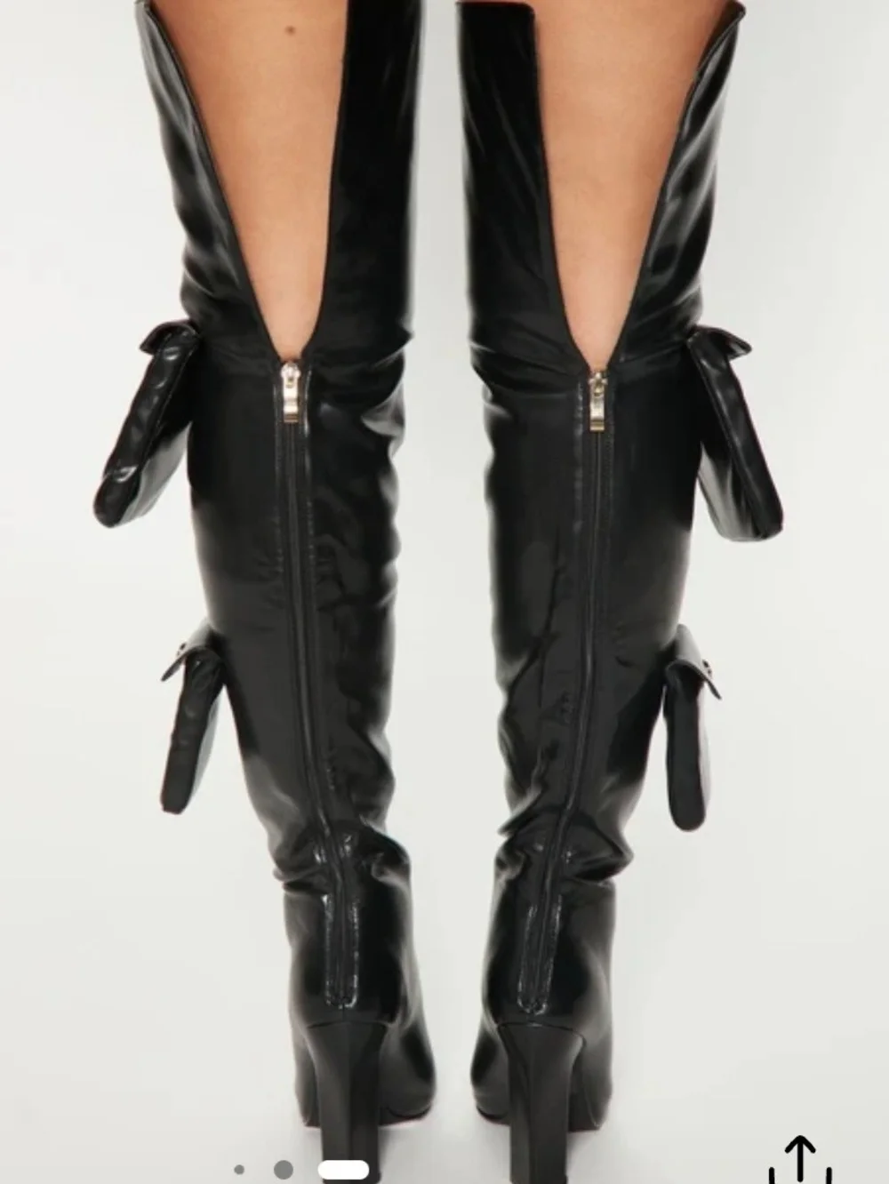 Black Over-the-Knee Pointed Toe Block Heel Boots with Side Pockets
